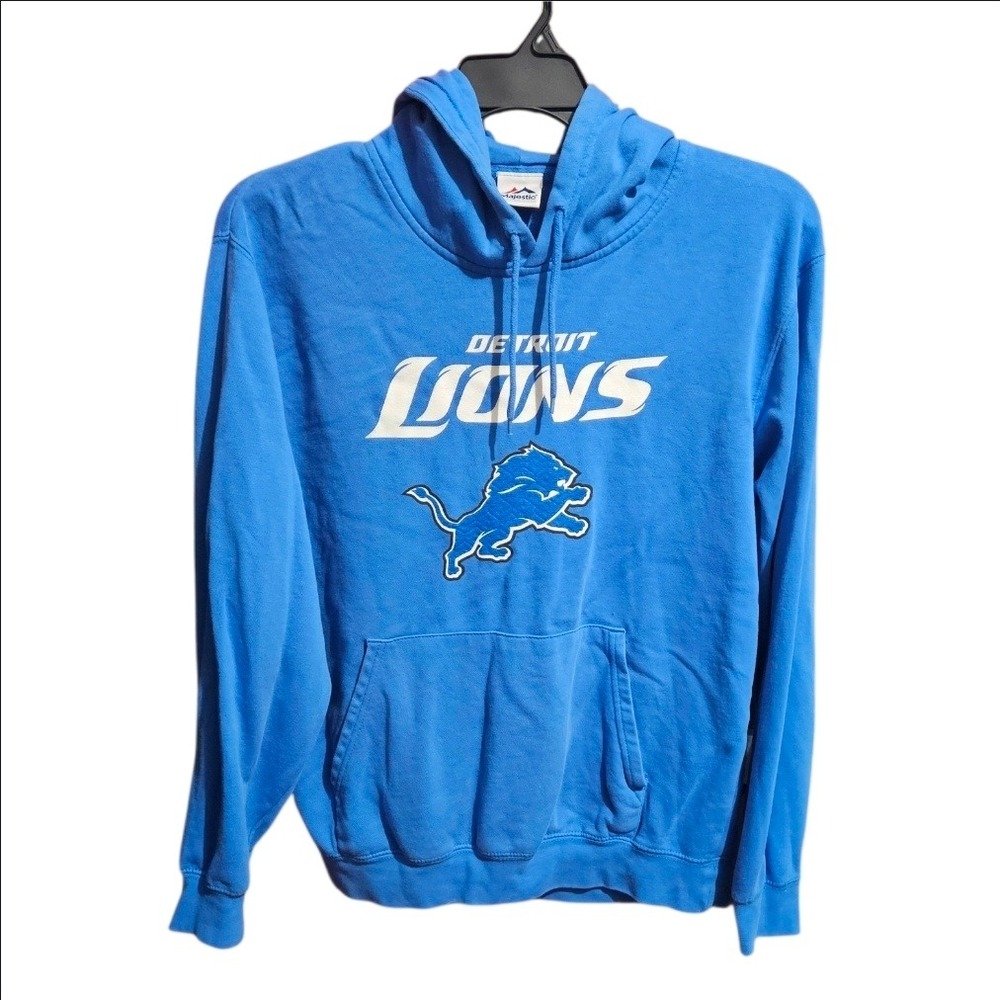 Majestic Detroit Lions Hoodie Mens Medium Blue NFL Football Pullover Sweatshirt
